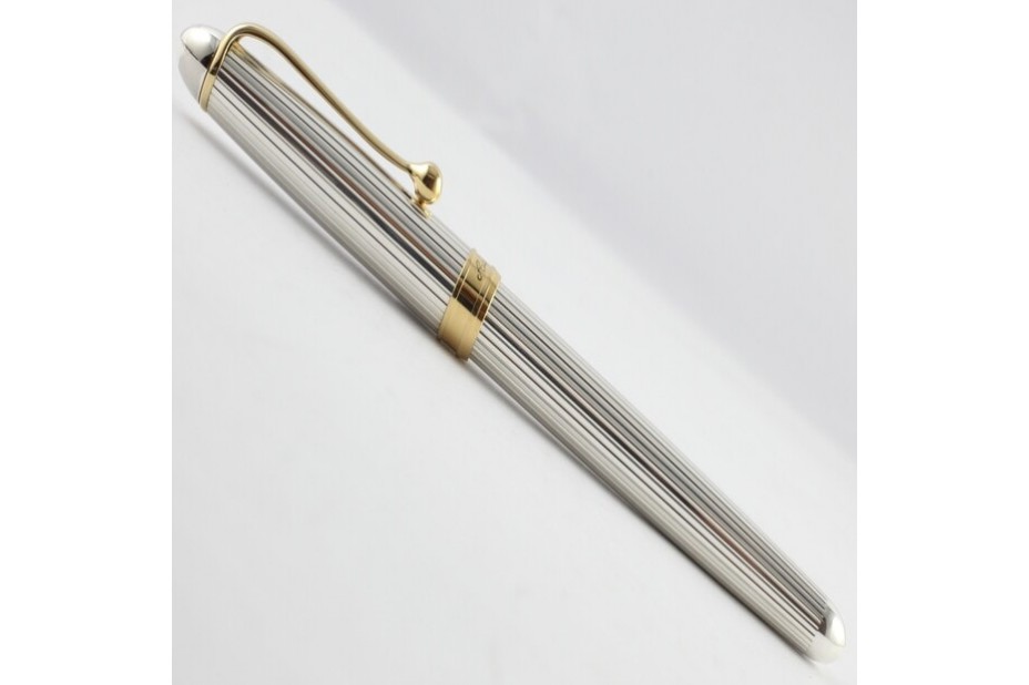 Aurora 88 Solid Silver Linear Pattern Gold Trim Fountain Pen