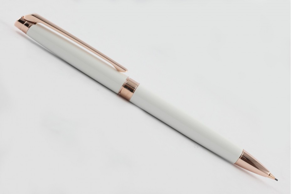 Caran D`Ache Leman Slim White with Rose Gold Plated Trim Mechanical Pencil