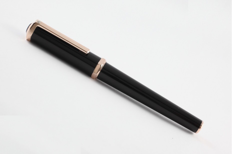 Cartier Santos- Dumont OP000158 Black Composite Pink Gold Trim Roller Ball Pen