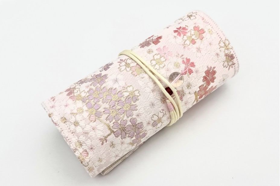 CATHAY Hand-made Silk Pen Pouch - in Snowlit Bloom for 8 Pens