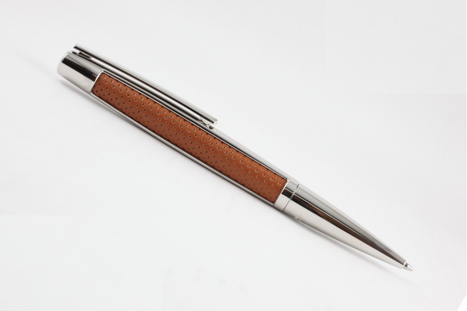 S T Dupont Defi Brown Leather and Palladium Ball Pen
