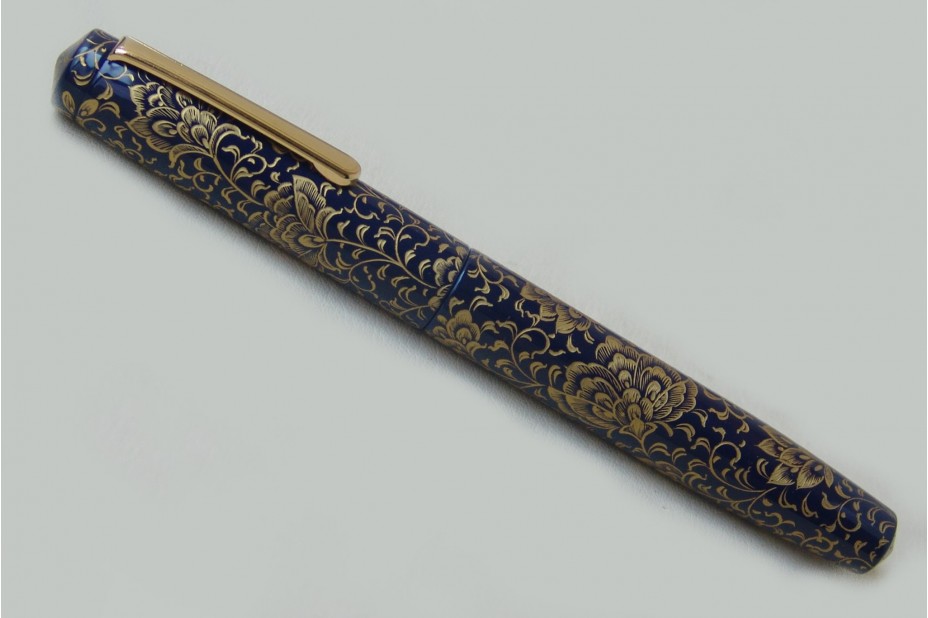 Nakaya Piccolo Long Writer Chinkin Blue Gold Lines  Fountain Pen