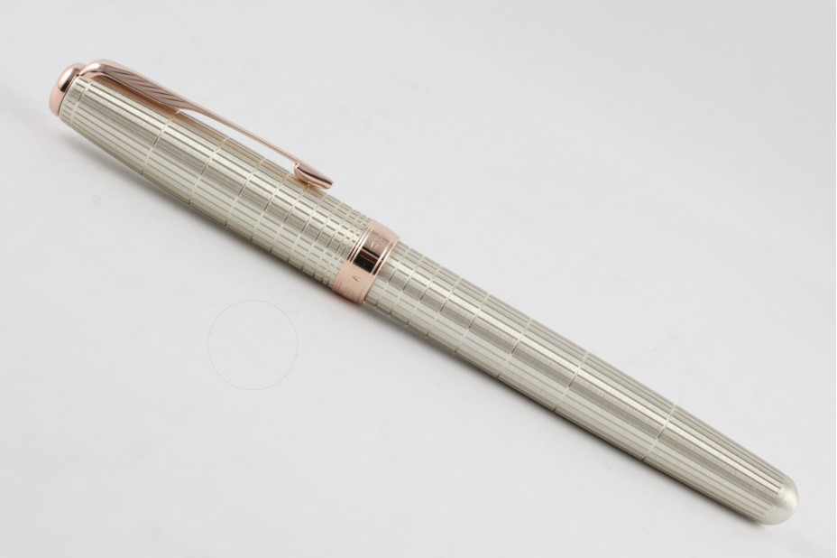 Parker Sonnet Chiseled Silver with Pink Gold Trim Roller Ball Pen