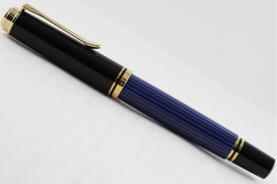 Pelikan Souveran R400 Black Blue Roller Ball Pen ( New Logo Gold-Top )