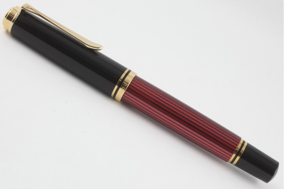 Pelikan Souveran R600 Red Black Roller Ball Pen ( New Logo - Gold Top )