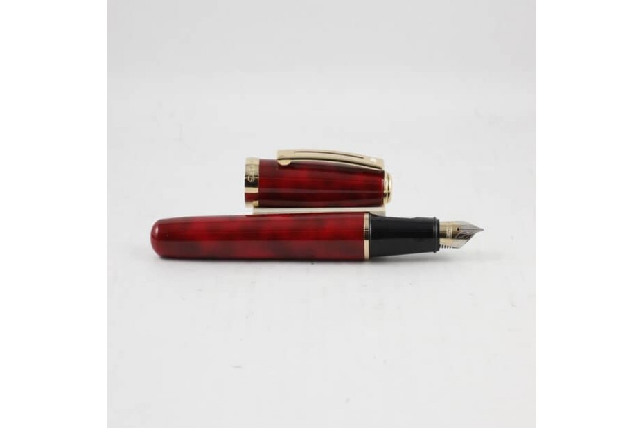 Gama Supreme Light Brown Red Color Pattern Body With Flat Head Gold Trim No  35 Fine Nib Handmade Eyedropper Fountain Pen SKU 21247